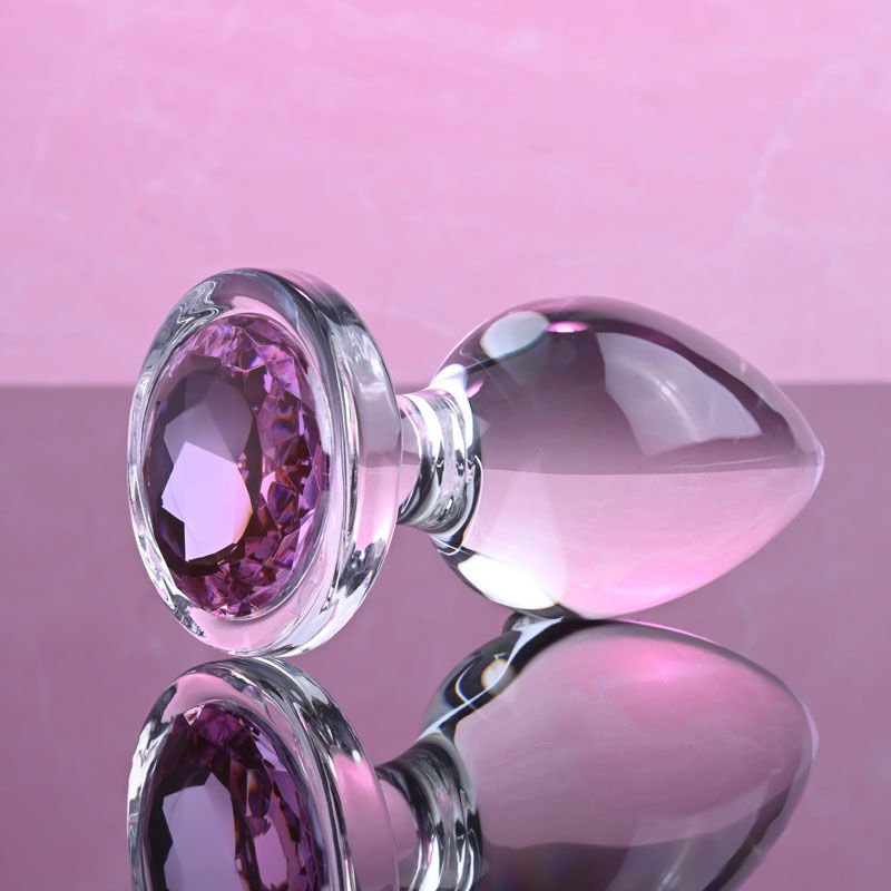 Adam & eve - pink gem glass anal plug, large, Product side view, pink wallpaper  | Flirtybay.com.au